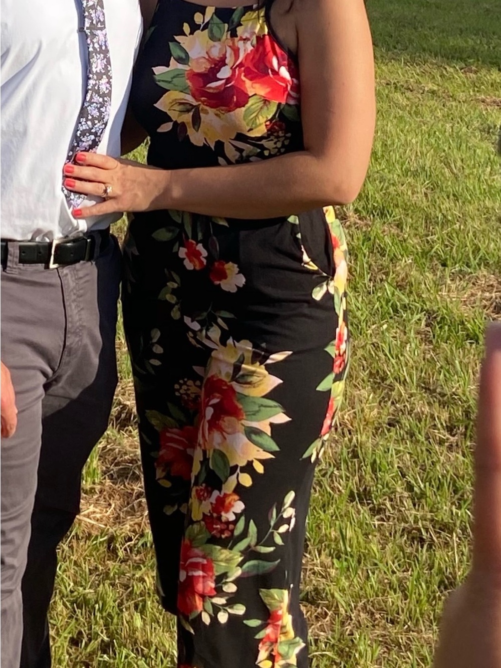 Floral Wide-Leg Jumpsuit - with Pockets